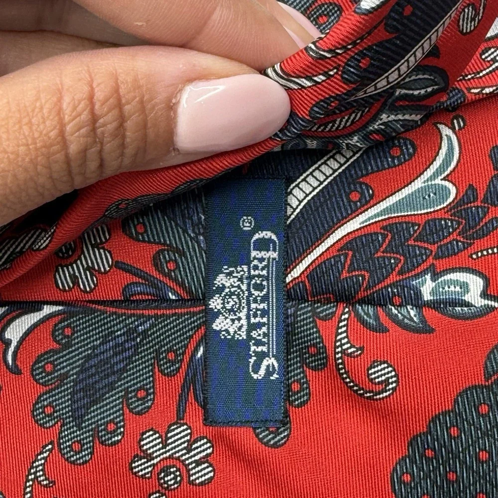 NWOT Stanford Silk Tie Red &‎ Navy Print 3 5/8